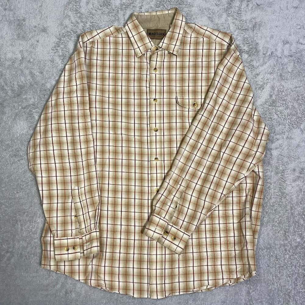 Magellan Long Sleeve XXL Button Down Plaid Brown Outdoor Shirt